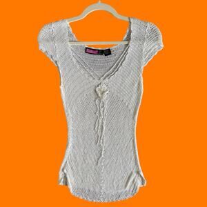 00's vintage white crochet knit coquette coconut girl y2k top XS say what